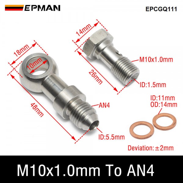 EPMAN Stainless Steel M10 / M11 x 1.0 / M12 / M14 x 1.5 To AN4 Or AN6-6 Banjo Bolts Brake Line Fittings Adapter Thread Single Banjo Bolt Universal