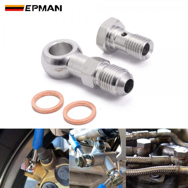 EPMAN Stainless Steel M10 / M11 x 1.0 / M12 / M14 x 1.5 To AN4 Or AN6-6 Banjo Bolts Brake Line Fittings Adapter Thread Single Banjo Bolt Universal