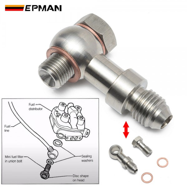EPMAN Stainless Steel M10 / M11 x 1.0 / M12 / M14 x 1.5 To AN4 Or AN6-6 Banjo Bolts Brake Line Fittings Adapter Thread Single Banjo Bolt Universal