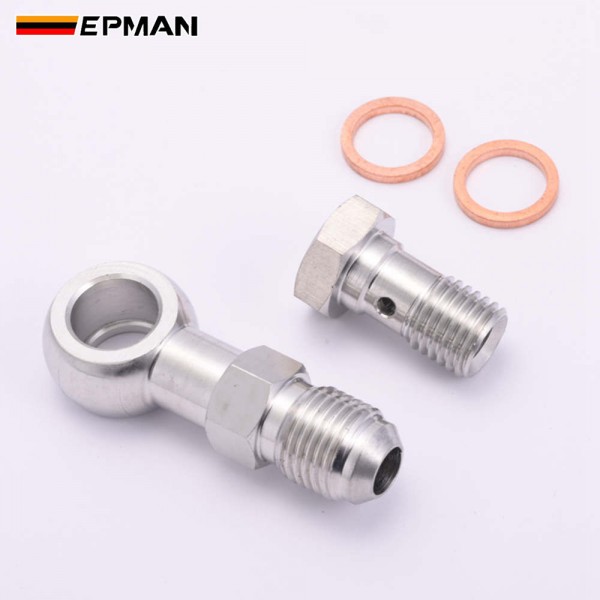 EPMAN Stainless Steel M10 / M11 x 1.0 / M12 / M14 x 1.5 To AN4 Or AN6-6 Banjo Bolts Brake Line Fittings Adapter Thread Single Banjo Bolt Universal