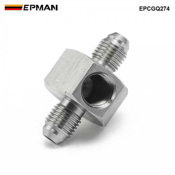 EPMAN AN-3 3AN Male to Male Union Adapter with 1/8" Side Port | Stainless Steel Oil Pressure Gauge Fitting EPCGQ274