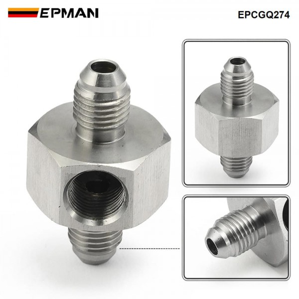 EPMAN AN-3 3AN Male to Male Union Adapter with 1/8" Side Port | Stainless Steel Oil Pressure Gauge Fitting EPCGQ274