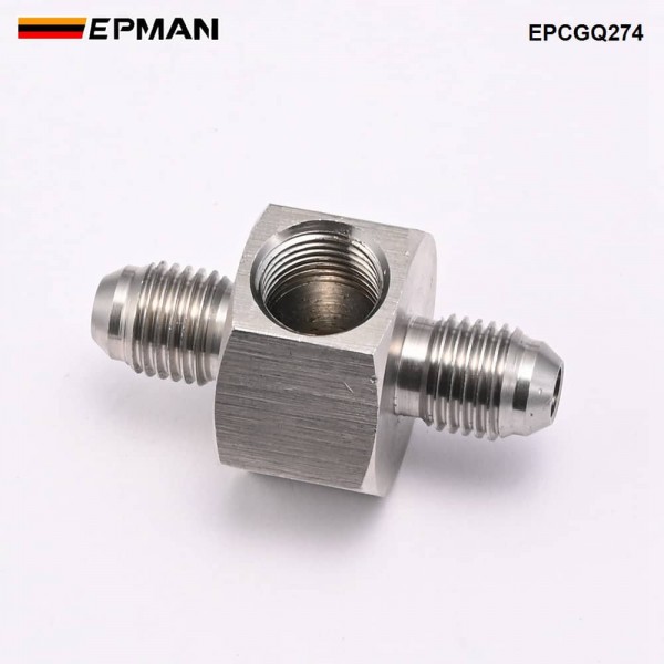 EPMAN AN-3 3AN Male to Male Union Adapter with 1/8" Side Port | Stainless Steel Oil Pressure Gauge Fitting EPCGQ274