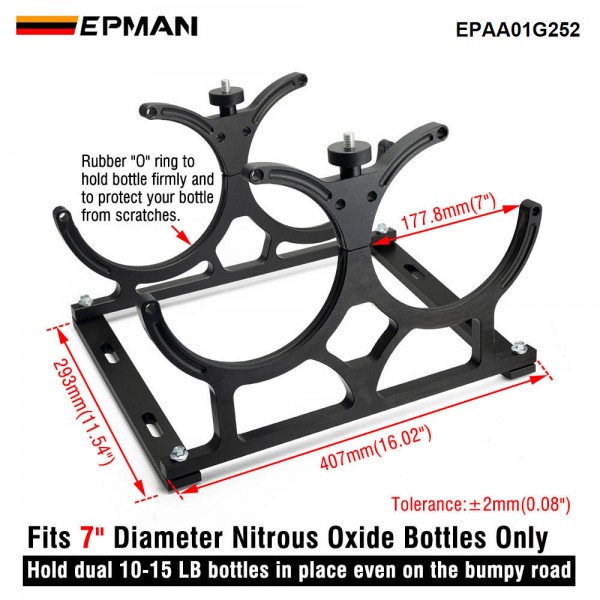 EPMAN Nitrous Oxide NOS Black Billet Aluminum Single Dual Bottles Holder Bracket