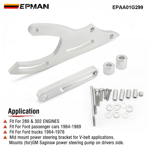 EPMAN Power Steering Bracket SBF V-Belt Small Block Billet Aluminum for Ford 289 302 351W Saginaw EPAA01G299 EPMAN Power Steering Bracket SBF V-Belt Small Block Billet Aluminum for Ford 289 302 351W Saginaw EPAA01G299