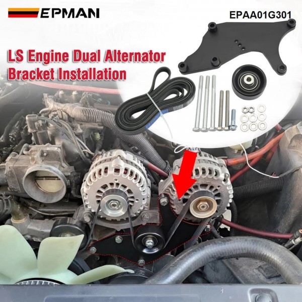 EPMAN LS Truck Dual Alternator Bracket Kit for GM SUV 4.8L, 5.3L, 6.0L, 6.2L Vortec V8 Engine 1999-2013, for Chevy Tahoe Suburban Silverado, For GMC Yukon EPAA01G301