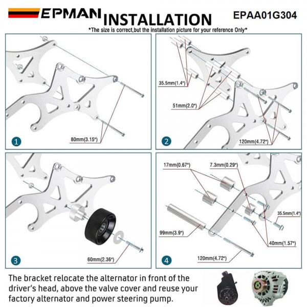 EPMAN LS Truck Factory Location Alternator & Power Steering Bracket Billet Aluminium For Chevrolet LQ4 LQ9 LY5 4.8L 5.3L 6.0L EPAA01G304