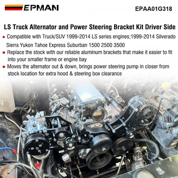 EPMAN LS Truck SUV Alternator & Power Steering Pump Bracket for Driver Side Relocation Kit Swap Conversion for Chevrolet 1999-2014 EPAA01G318