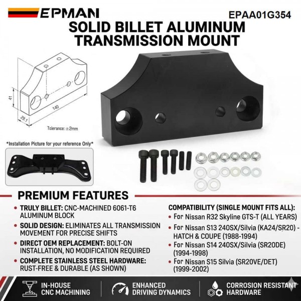 EPMAN Solid Transmission Mount Billet Aluminum for Nissan R32 Skyline S13 S14 S15 Silvia 240SX EPAA01G354
