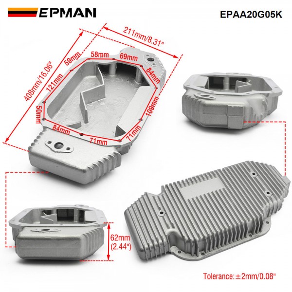 EPMAN Turbo Oil Pan - Lightweight Billet Aluminum Block-Off Plates Included, Anti-Surge Baffled Pan for 2003-2006 G35/350Z (Non-VHR) EPAA20G05K