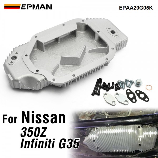 EPMAN Turbo Oil Pan - Lightweight Billet Aluminum Block-Off Plates Included, Anti-Surge Baffled Pan for 2003-2006 G35/350Z (Non-VHR) EPAA20G05K