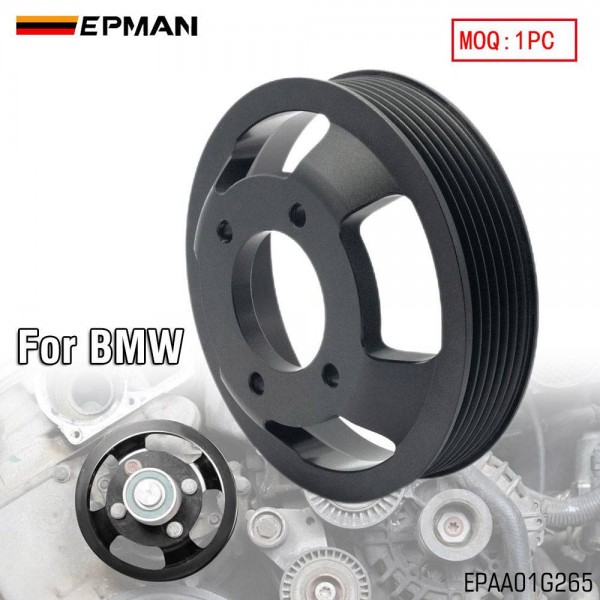 EPMAN CNC 6061-T6 Billet Aluminum Water Pump Pulley for BMW M52TU/M54 Engines - Anodized Black, Direct Replacement for OEM Plastic Pulley, Fits E46/E39/E60/E83/E53/Z3/Z4 EPAA01G265