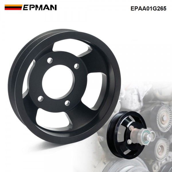 EPMAN CNC 6061-T6 Billet Aluminum Water Pump Pulley for BMW M52TU/M54 Engines - Anodized Black, Direct Replacement for OEM Plastic Pulley, Fits E46/E39/E60/E83/E53/Z3/Z4 EPAA01G265