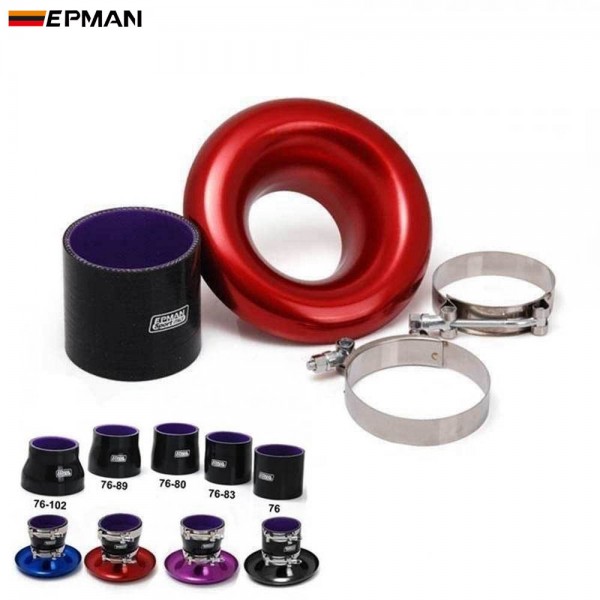 TANSKY 3" Full Aluminum Intake Velocity Flow Stack With Clamps And Slicone Reducer Hose