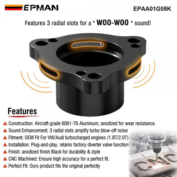 EPMAN Aluminum Turbo Diverter Blow Off Valve Adapter Spacer for VW Golf Mk7/Mk7.5 GTI for Audi A3/A4/TT EPAA01G05K