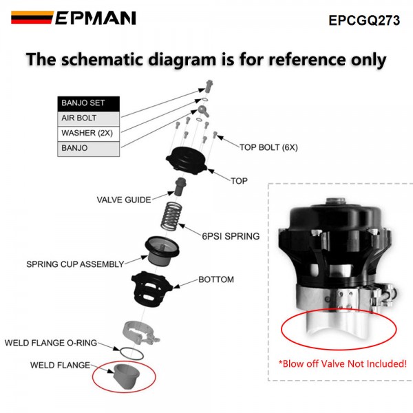 EPMAN Blow off Valve SS304 Flange Weld for EPMAN BOV50 Q QR Series 50mm BOV EPCGQ273