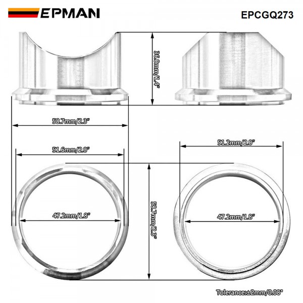 EPMAN Blow off Valve SS304 Flange Weld for EPMAN BOV50 Q QR Series 50mm BOV EPCGQ273