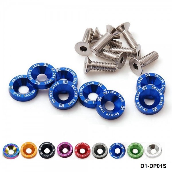 D1 Spec 8 Pcs M6 x 20 Engine Bumpers Fender Washers Kit Bolt Screw Blue Fit For Honda Civic EK EP AP DC2 DC5 D1-DP01S