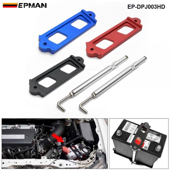 EPMAN Battery Tie Down Kit Hold Down Rod With Stainless Tray Hooks For Honda Civic / CRX S2000 For Acura Integra RSX EP-DPJ003HD