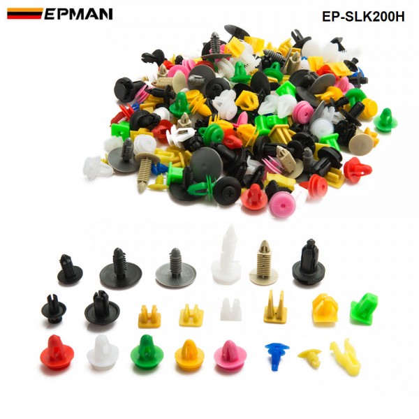 200PCS/Pack Universal Mixed Auto Fastener Car Bumper Clips Retainer Car Fastener Rivet Door Panel Fender Liner EP-SLK200H