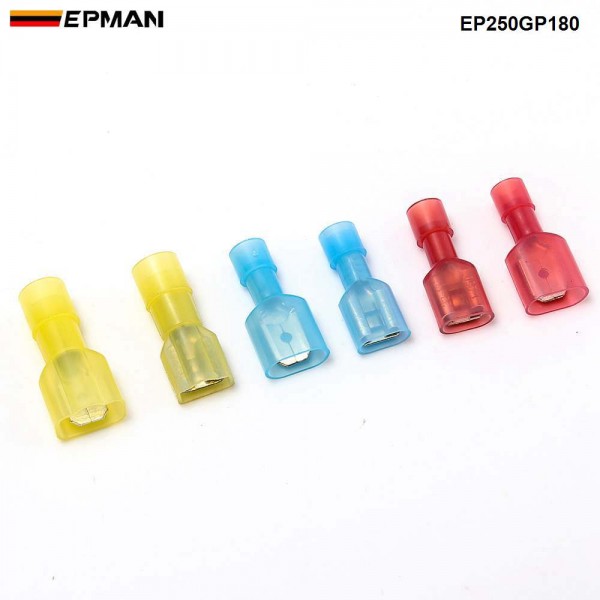 EPMAN 180pcs Female & Male Fully Insulated Wire Terminals Connector Nylon Spade Crimp For Car Motorcycle EP250GP180