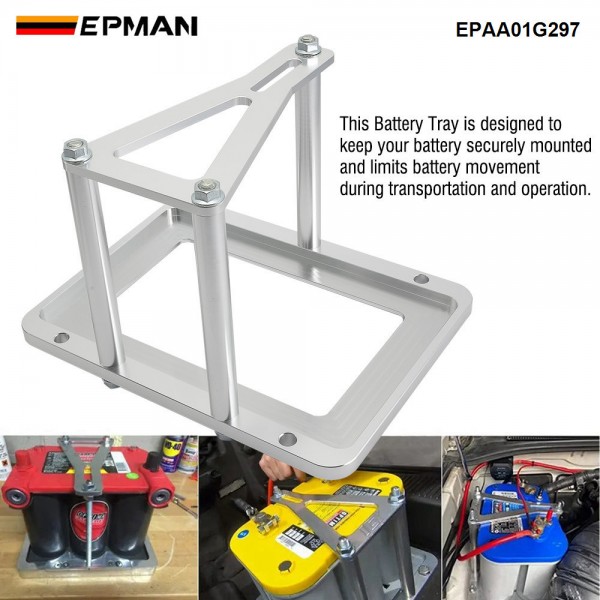 EPMAN Billet Battery Tray Hold Down Trunk Relocation Box Aluminum Racing Mount EPAA01G297
