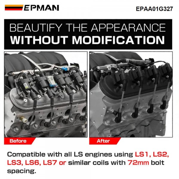 EPMAN Tall Billet-style Aluminum Valve Covers w/ Coil Mounts - Direct Fit for LS1 LS2 LS3 LS6 LS7 V8 Engines EPAA01G327