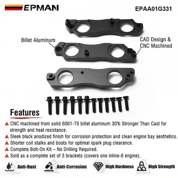 EPMAN Ignition Brackets Bolt-On R35 GTR Coil Conversion Kit for Toyota 1JZ 2JZ - CNC Aluminum, No Welding Needed EPAA01G331