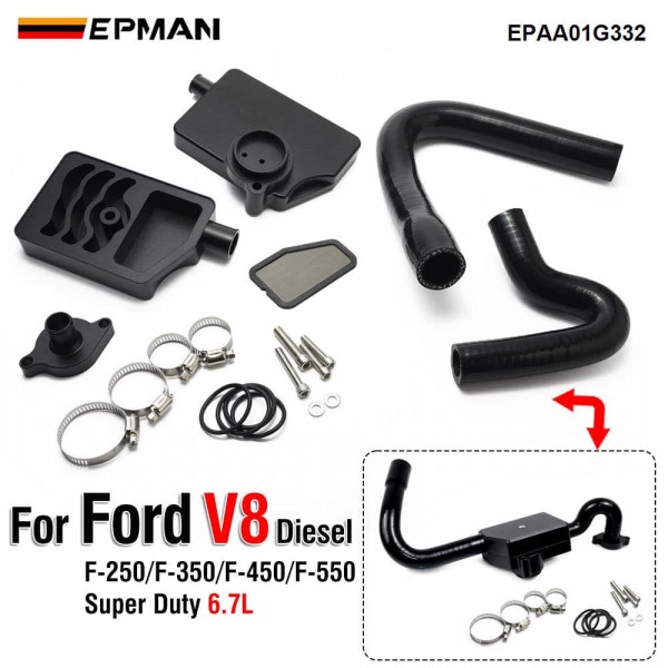EPMAN Aluminum CCV Oil Separator for Ford 6.7L Powerstroke F250 F350 F450 - Recirculating, Cleanable, Direct OEM Fit EPAA01G332