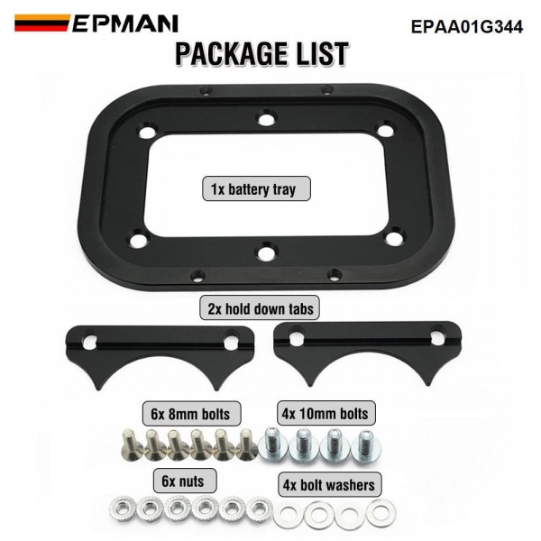 EPMAN Battery Tray Aluminum CNC Machined For Optima AGM Group 34 34M D34 D34M for Red Top Blue Top Yellow Top | 6061-T6 Aerospace Grade | Racing Off-Road Marine EPAA01G344