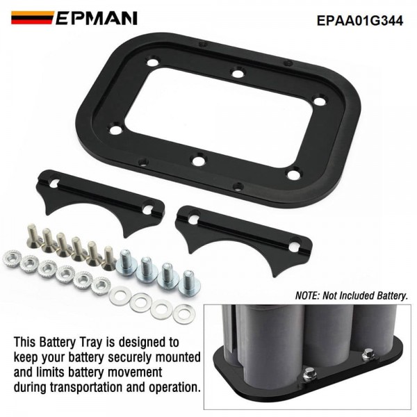EPMAN Battery Tray Aluminum CNC Machined For Optima AGM Group 34 34M D34 D34M for Red Top Blue Top Yellow Top | 6061-T6 Aerospace Grade | Racing Off-Road Marine EPAA01G344