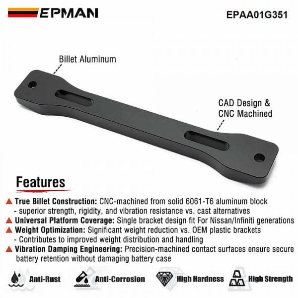 EPMAN Battery Mounting Bracket Aluminum Alloy For Nissan 350Z 2003-2008 370Z 2009-2020 For Infiniti G35 G37 EPAA01G351