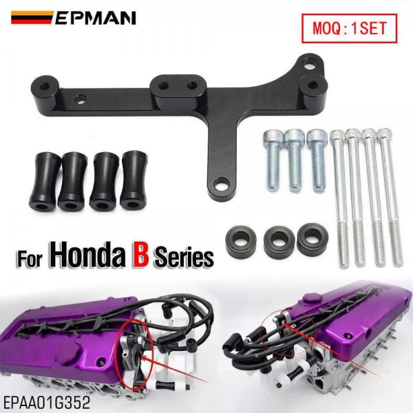 EPMAN CNC Billet Coil Bracket Kit For Honda B16 B18 VTEC IGN1A Engines Black Anodized Aluminum EPAA01G352