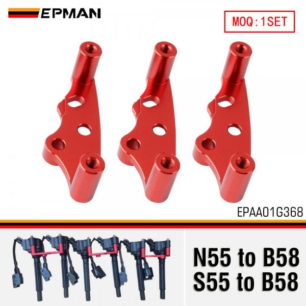 EPMAN 3PCS S55/N55 to B58 Coil Conversion Bracket | Red Billet Aluminum For BMW EPAA01G368