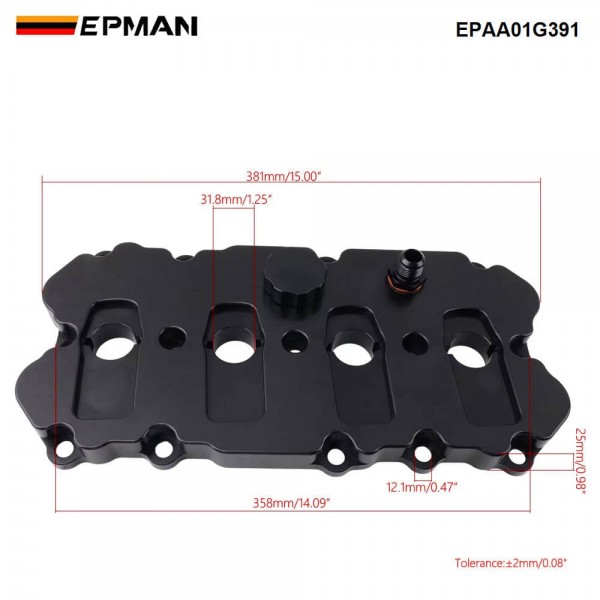 EPMAN Billet Valve Cover - CNC Aluminum for EA113 2.0T FSI Black Anodized -10AN Breather EPAA01G391
