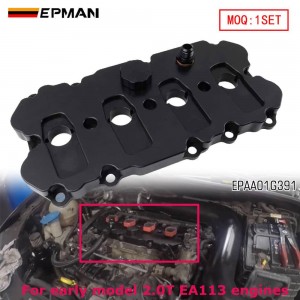 EPMAN Billet Valve Cover - CNC Aluminum for EA113 2.0T FSI Black Anodized -10AN Breather EPAA01G391