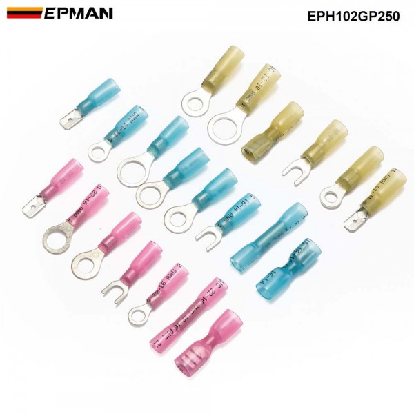 EPMAN 250 pcs Insulated Heat Shrink Wire Electric Connector Crimp Terminals Ring Butt Kit Heat Shrink Connectors EPH102GP250    