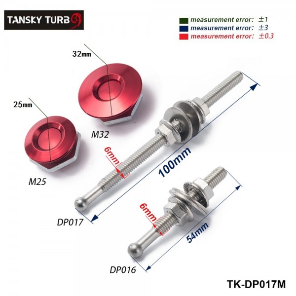 TANSKY -1.25" Universal Aluminum Push Button Billet Hood Pins Lock Clip Kit Car Quick Latch TK-DP017M32