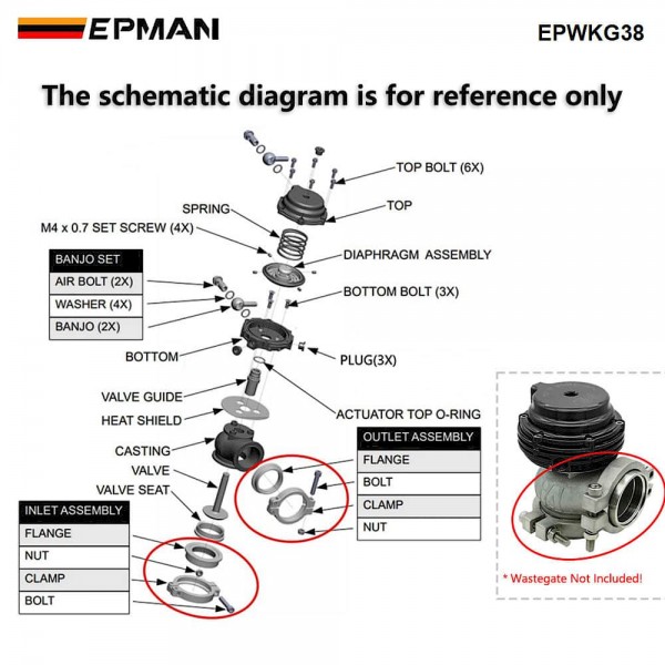 EPMAN 38mm TiAL Style V-Band Clamp and Flange Kit Fit For EPMAN MV-R MV-S Turbo Exhaust Systems 38mm Wastegate EPWKG38
