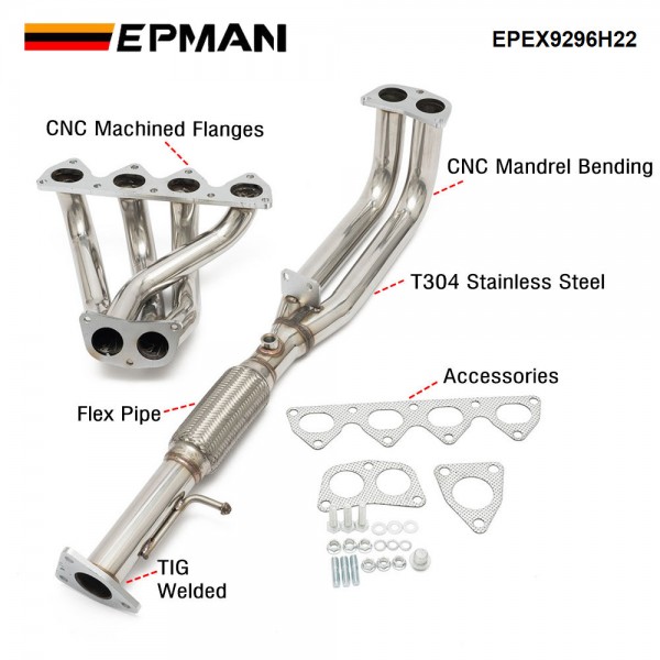 EPMAN For Honda Prelude H22 H-Series 92-96 Swap 4-2-1Tri-Y Exhaust Header + Flex Piping EPEX9296H22 EPMAN For Honda Prelude H22 H-Series 92-96 Swap 4-2-1Tri-Y Exhaust Header + Flex Piping EPEX9296H22