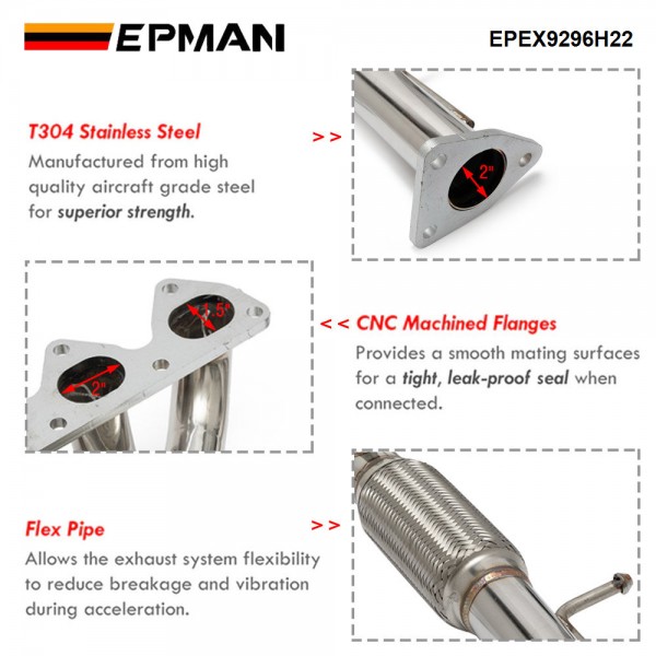 EPMAN For Honda Prelude H22 H-Series 92-96 Swap 4-2-1Tri-Y Exhaust Header + Flex Piping EPEX9296H22 EPMAN For Honda Prelude H22 H-Series 92-96 Swap 4-2-1Tri-Y Exhaust Header + Flex Piping EPEX9296H22