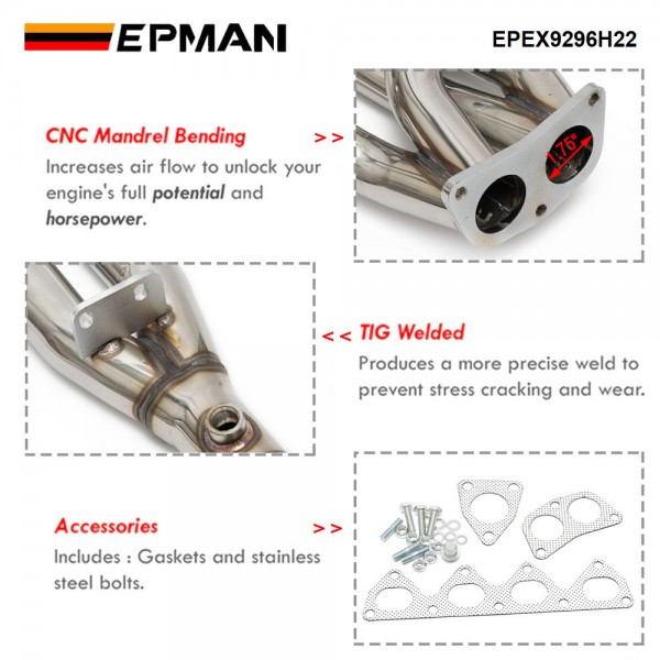 EPMAN For Honda Prelude H22 H-Series 92-96 Swap 4-2-1Tri-Y Exhaust Header + Flex Piping EPEX9296H22 EPMAN For Honda Prelude H22 H-Series 92-96 Swap 4-2-1Tri-Y Exhaust Header + Flex Piping EPEX9296H22