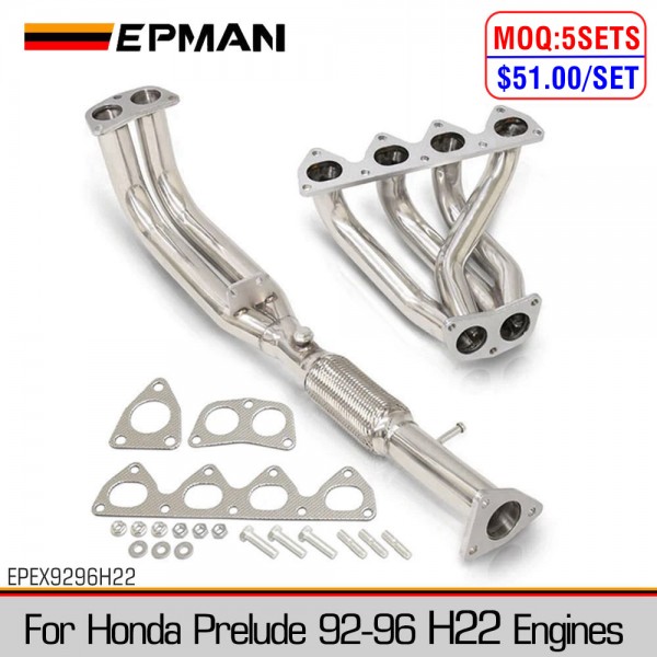 EPMAN For Honda Prelude H22 H-Series 92-96 Swap 4-2-1Tri-Y Exhaust Header + Flex Piping EPEX9296H22