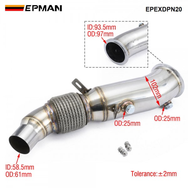 EPMAN High Flow Performance Catless Downpipe for BMW N20 Engine F20 F22 F30 F32 F34 125i 220i 228i 320i 328i 420i 428i Stainless Steel EPEXDPN20