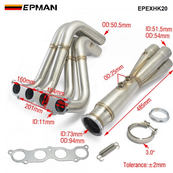 EPMAN Header Exhaust Downpipe 3" 4-1 Tri-Y For Honda Civic EK EG DC2 K Series K20 K24 V-Band Down Pipe EPEXHK20