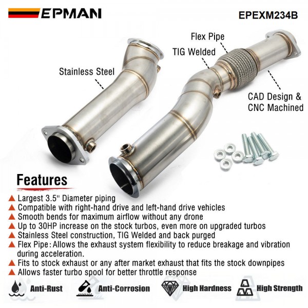 EPMAN Exhaust Catless Down Pipes For BMW S58 3.5" Fat Boy Downpipes M2 M3 M4 G87 G80 G82 G83 EPEXM234B