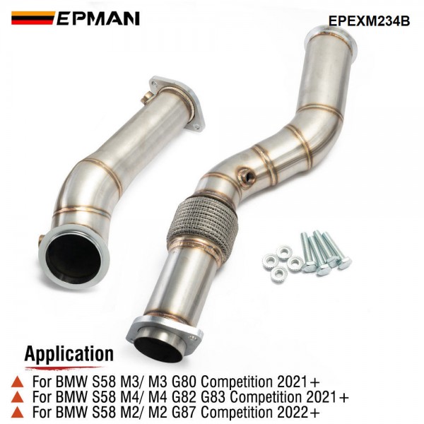 EPMAN Exhaust Catless Down Pipes For BMW S58 3.5" Fat Boy Downpipes M2 M3 M4 G87 G80 G82 G83 EPEXM234B