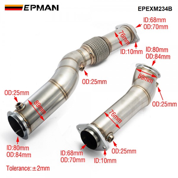EPMAN Exhaust Catless Down Pipes For BMW S58 3.5" Fat Boy Downpipes M2 M3 M4 G87 G80 G82 G83 EPEXM234B