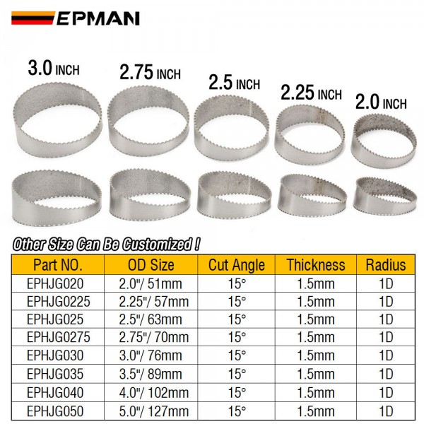 EPMAN Custom Universal Stainless Steel 304 Exhaust Pies Sawtooth Pie Cut - Angle Segment 15Degree | 1.5mm 1D Radius EPHJG EPMAN Custom Universal Stainless Steel 304 Exhaust Pies Sawtooth Pie Cut - Angle Segment 15Degree | 1.5mm 1D Radius EPHJG