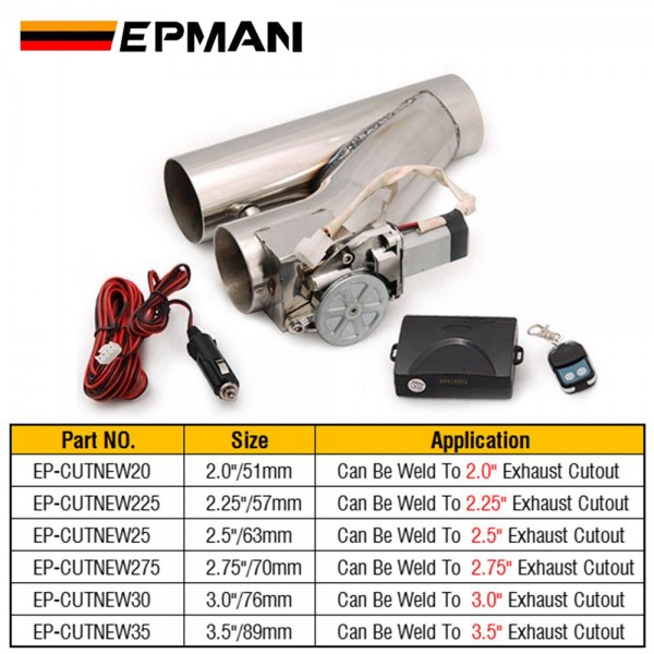 EPMAN Universal 2"/2.25"/2.5"/2.75"/3"/3.5" Stainless Steel Motorized Electric Exhaust Y-Pipe Cutoff Bypass Cutout Valve W/ Remote EP-CUTNEW